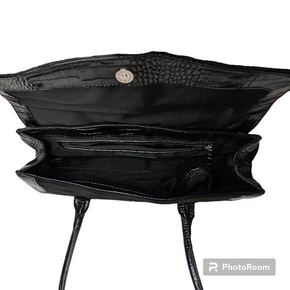 Ann Taylor Handbag Black Leather Suede  Double Handles Multiple Pockets A83 - Picture 8 of 14